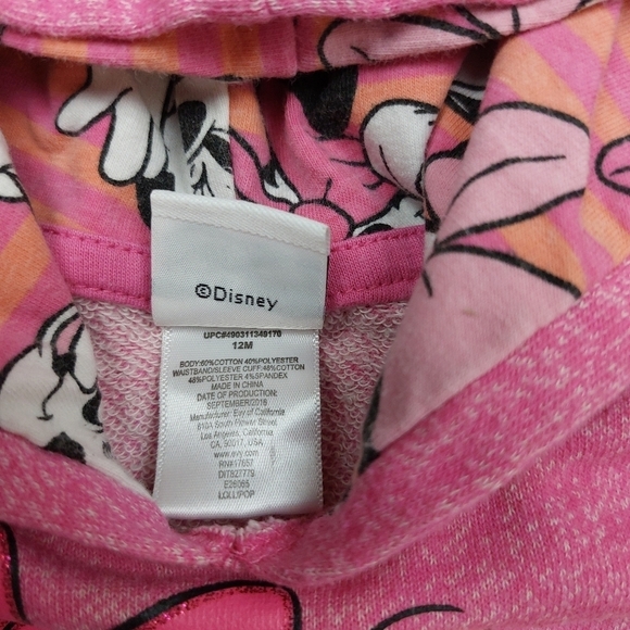 DISNEY MINNIE MOUSE LOVE INFANT PINK PULLOVER COTTON BLEND HOODIE SIZE 12 MONTHS - Picture 6 of 7